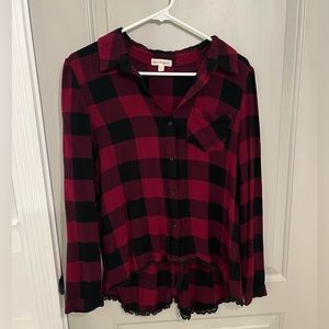 Love on a hanger red buffalo plaid button up top size small